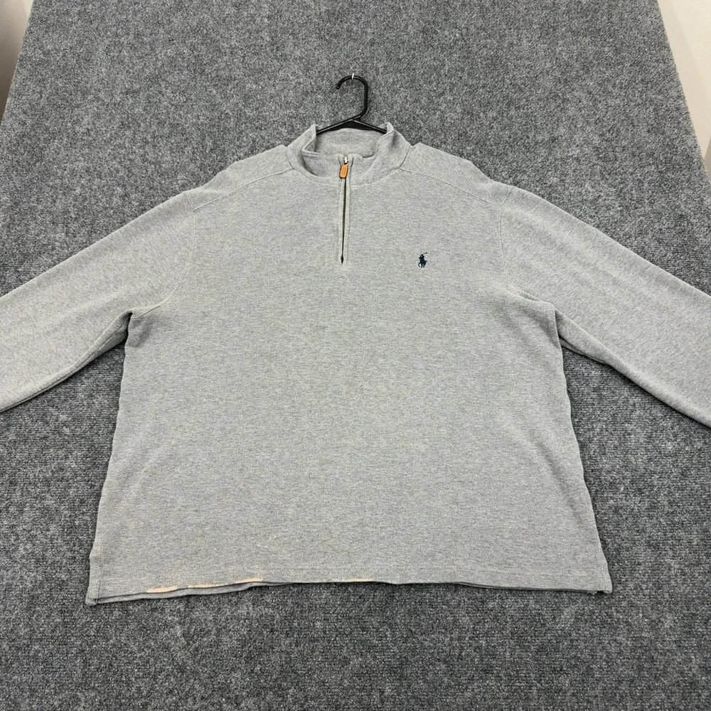 Polo Ralph Lauren Sweater Mens XL Gray Cotton Quarter Zip Mock Neck Classic‎